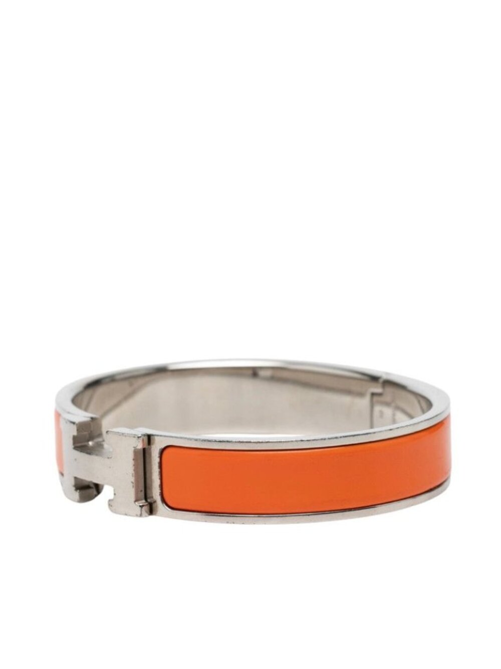 Hermes Click PM Enamel Bracelet Bangle Silver Orange Metal View 2